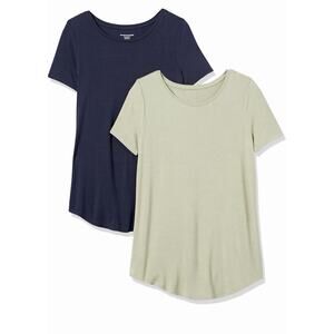 2 Pk Amazon Essentials Women's Relaxed-Fit Short-Sleeve V-Neck Tunic X-Small